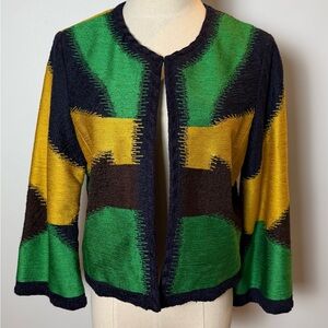 Oscar de la Renta Colorblock Knit Jacket Size 10
